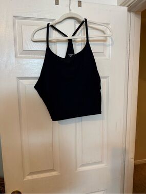 Black Strappy Cropped Tank Top with built in sports bra